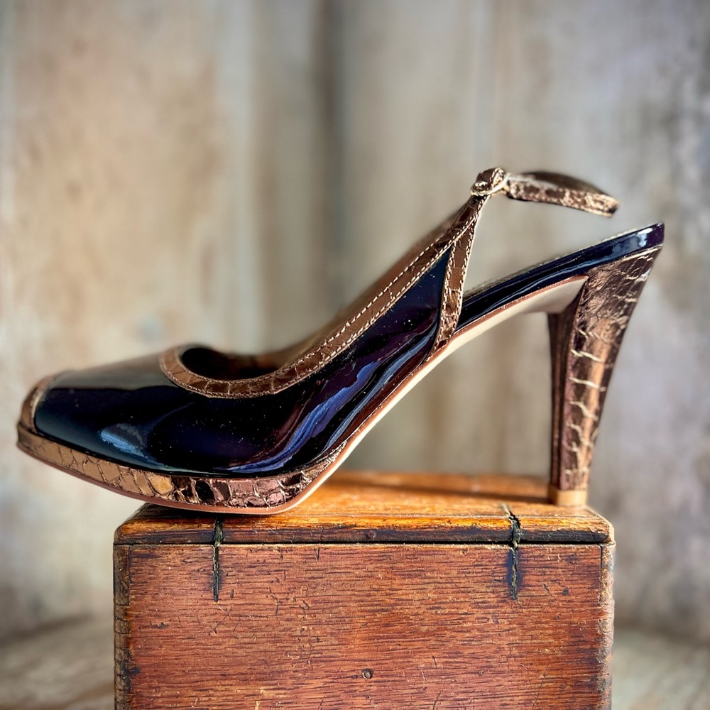 Deep Merlot and Copper Vintage 90’s Slingback Heels with Patent Finish